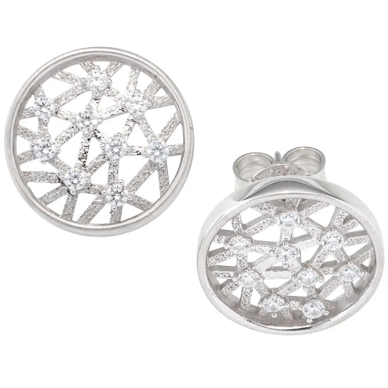 Versand Am Gleichen Tag Paar Ohrstecker Netzmuster Kreise rund, weiße Zirkonia 333 Gold Weißgold