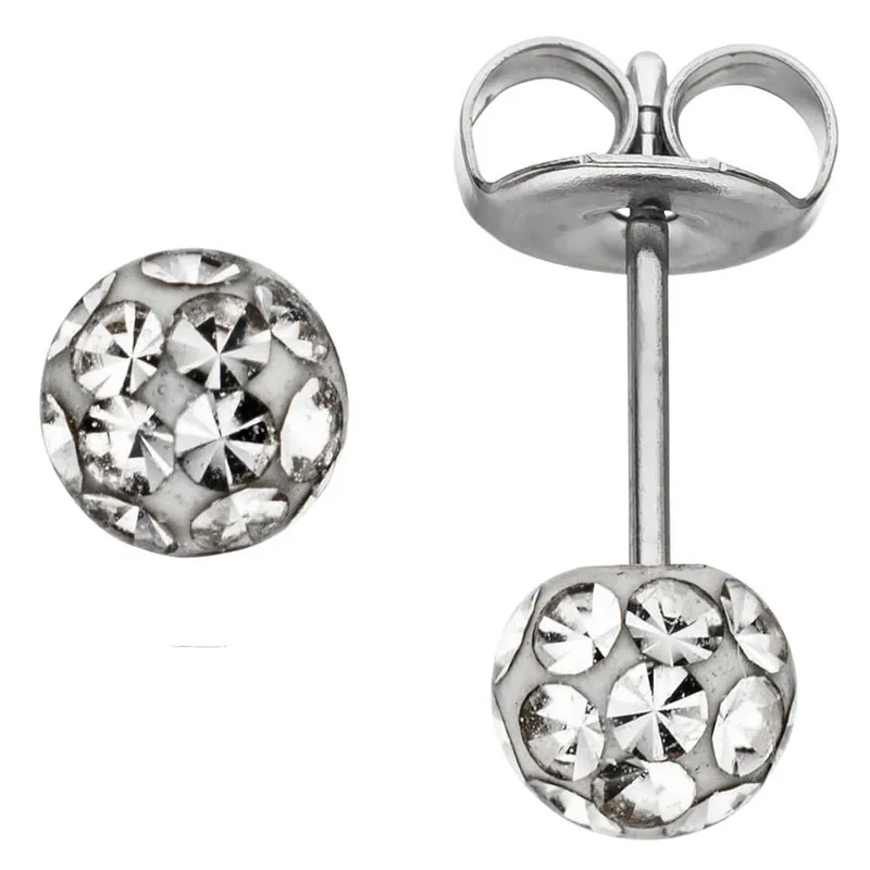 Weltweiter Versand Paar Ohrstecker Stecker Kugel 4,1mm mit Swarovski-Elements weiß Edelstahl Damen