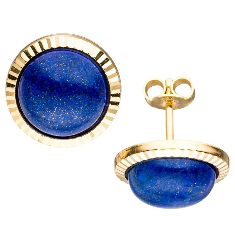 Versand Am Gleichen Tag Paar Ohrstecker mit Lapis-Lazuli blau Halbkugel 333 Gold Gelbgold Ohrschmuck