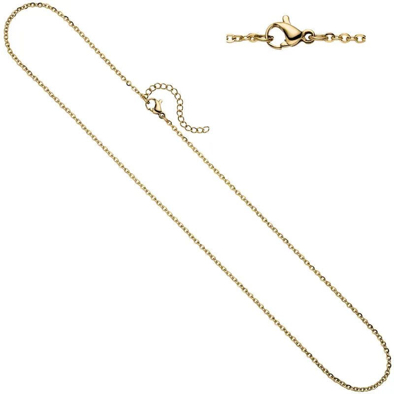 1,9mm Rundankerkette Kette Halskette Collier aus Edelstahl in Goldfarbe 46cm Top-Qualität