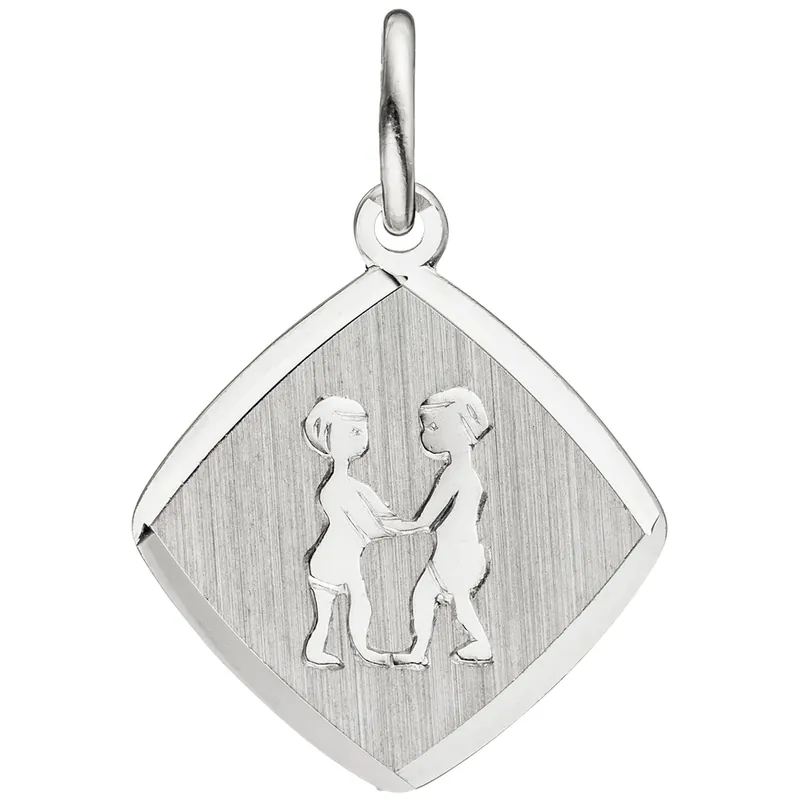 Versand Am Gleichen Tag Anhänger 13x14,9mm Sternzeichen Zwilling aus 925 Silber Rhombus rhodiniert