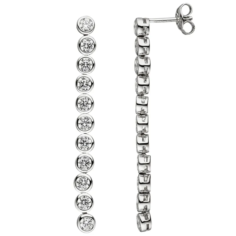 Weltweiter Versand Ohrhänger Ohrringe Hängerstecker 46,4x4,1mm Stäbchen mit Zirkonia, 925 Silber
