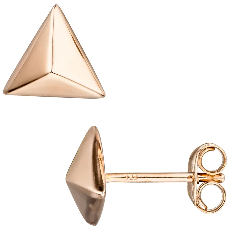 Weltweiter Versand Ohrstecker Ohrringe Ohrschmuck, dreieckige Pyramide 925 Silber Rotgold vergoldet