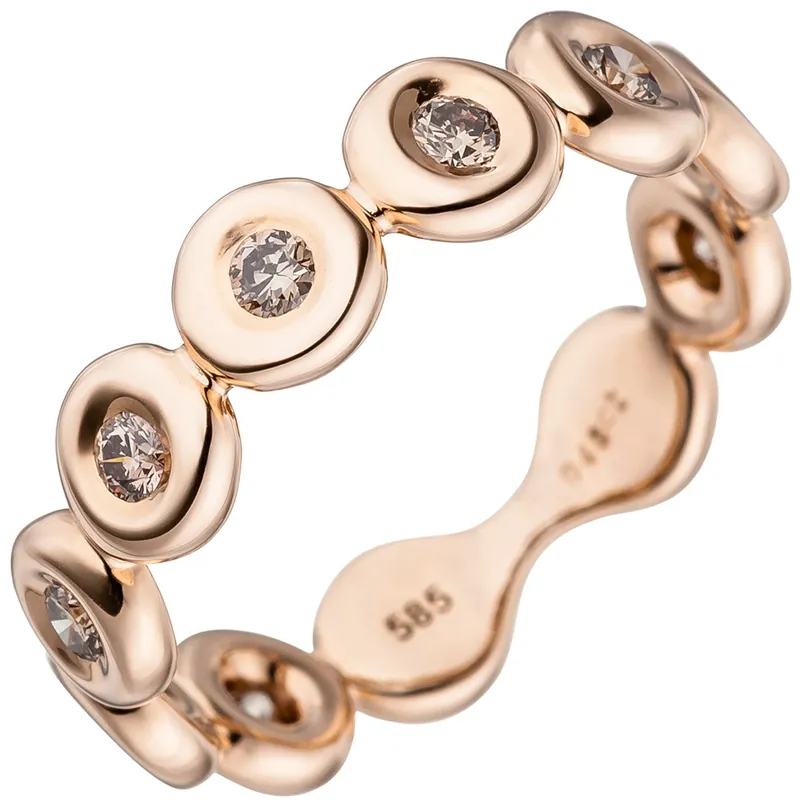 -Ring mit 9 Diamanten Brillanten 0,46 Ct 585 Gold Rotgold Rotgoldring Neuheit