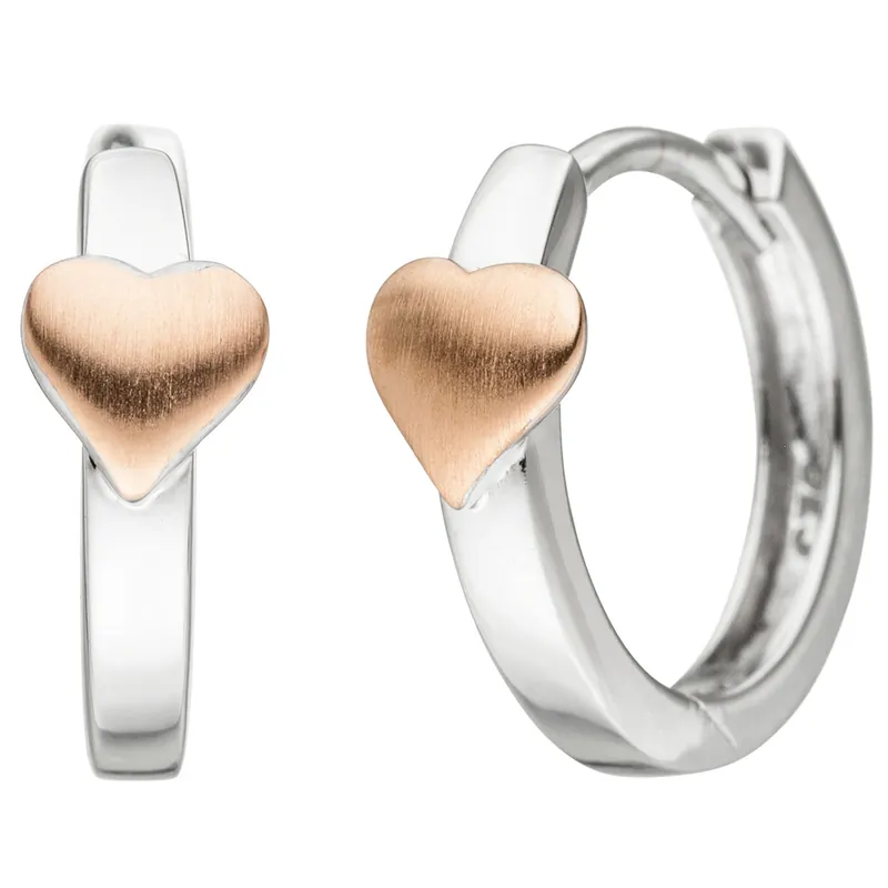 Wochenendangebot Creolen für Kinder 13,7mm Ohrringe, Herz Herzchen, 925 Silber bicolor vergoldet