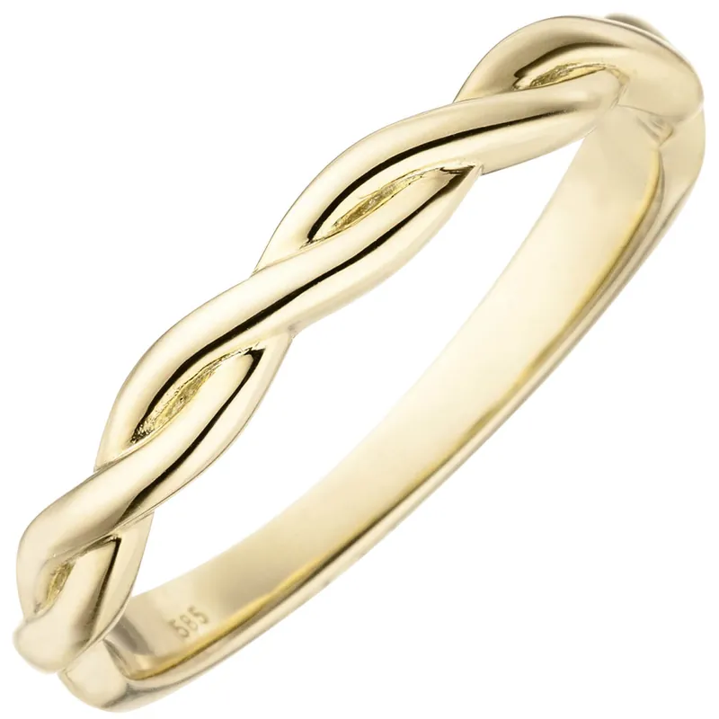 Versand Am Gleichen Tag Ring Damenring 2-reihig geflochten 585 Gold Gelbgold Fingerschmuck Gelbgoldring