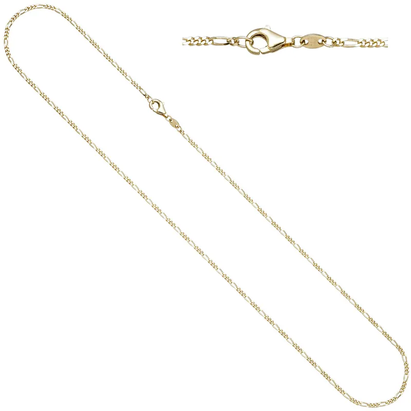 1,7mm Kette Figarokette aus 333 Gold Gelbgold diamantiert Halsschmuck, 50cm Kostenloser Rückversand