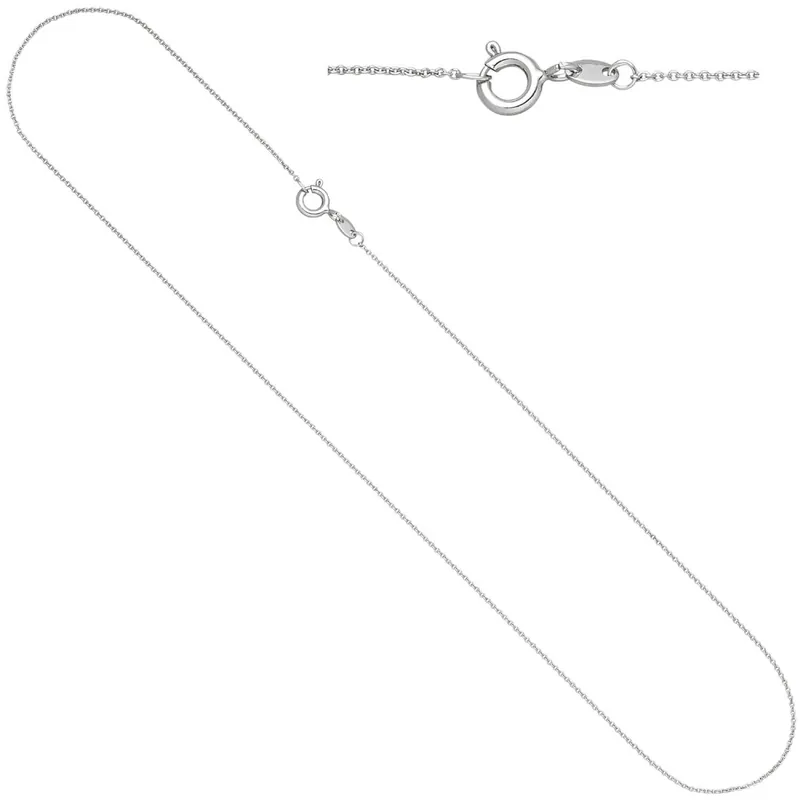 0,9mm Kette Rundankerkette, 585 Gold Weißgold Halsschmuck Weißgoldkette, 40cm Preisreduziert