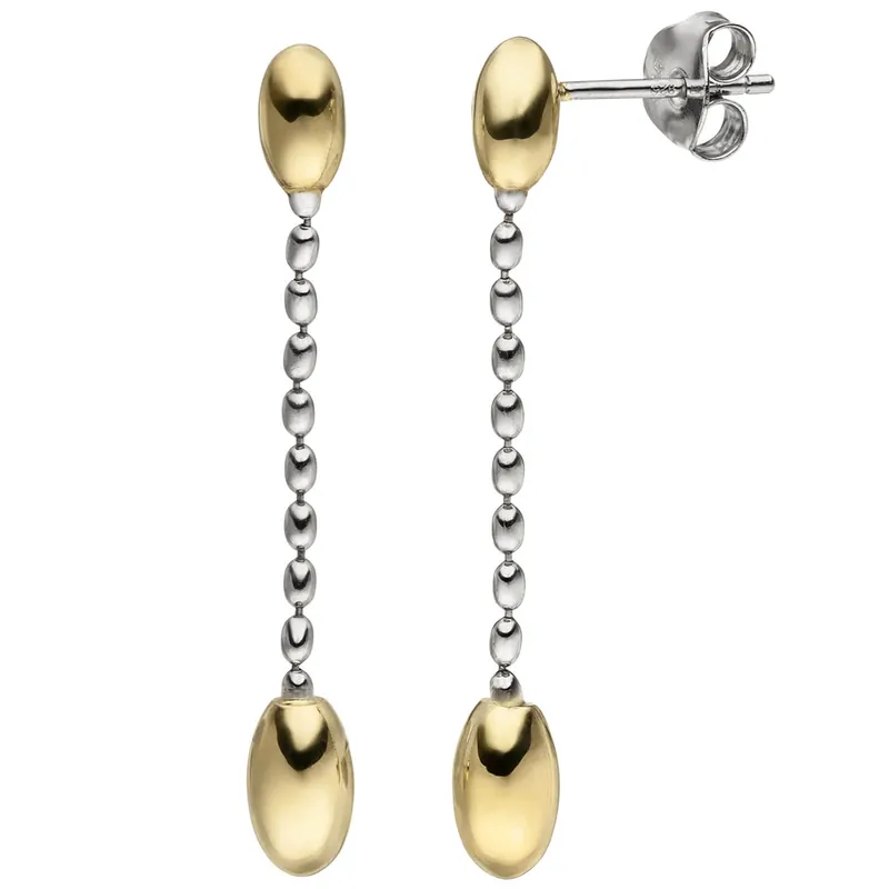 Versand Am Gleichen Tag Ohrhänger 4,9x38,8mm Ohrringe mit Kettchen 925 Silber vergoldet mit Gelbgold