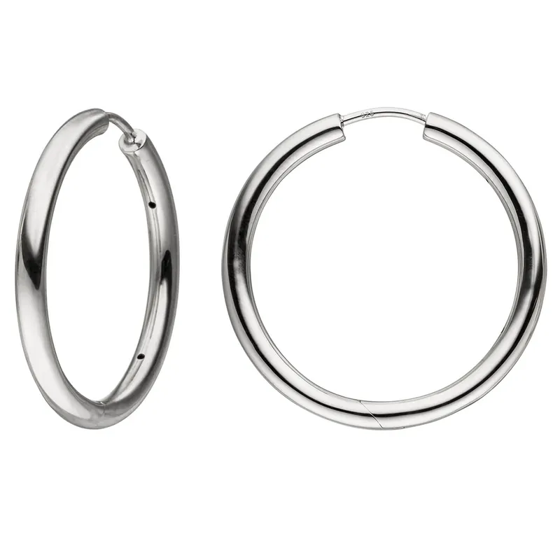 Zertifiziert Creolen 31mm Klappcreolen, rund, 925 Silber rhodiniert Ohrringe Ohrschmuck