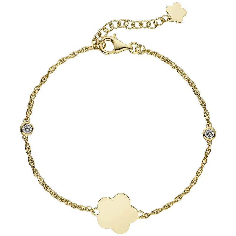 Versand Am Gleichen Tag 1,8mm Armband Armkette, Blume, weiße Zirkonia, 925 Silber gelbvergoldet, 18-22cm