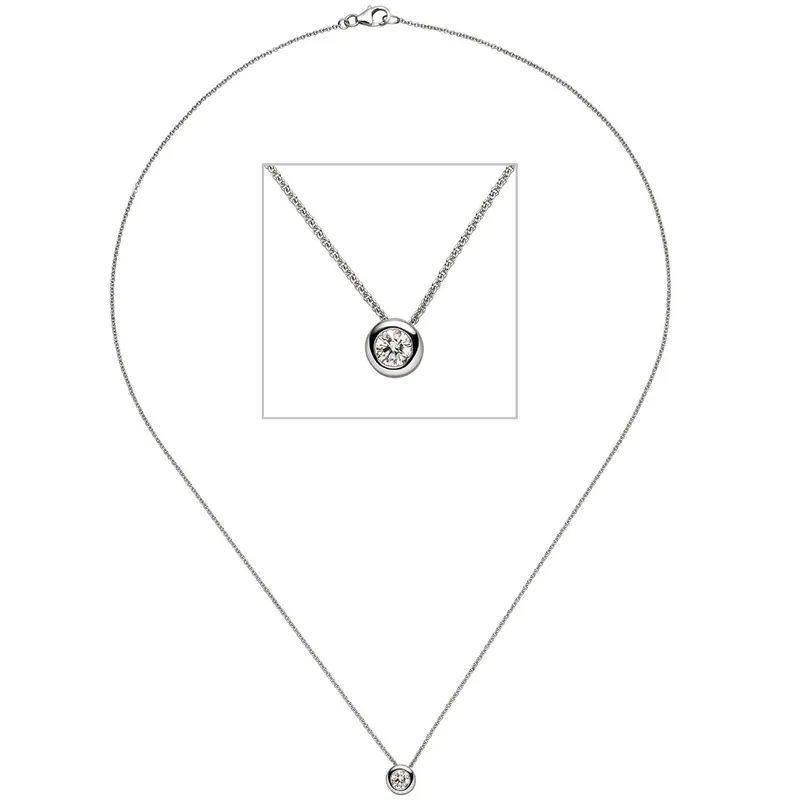 1,1mm Collier Ankerkette mit Solitär Diamant 0.25Ct TC/SI 585 Gold Weißgold 45cm Saisonangebot