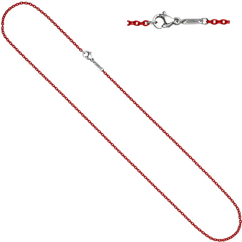 1,9mm Kette Rundankerkette aus Edelstahl mit roten Lackierung Halsschmuck, 42cm Expressversand