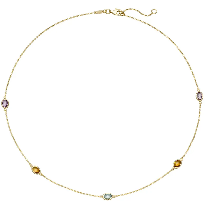 0,8mm Collier Ankerkette Blautopas Amethysten Citrinen 585 Gold Gelbgold 42-45cm Meistverkauft