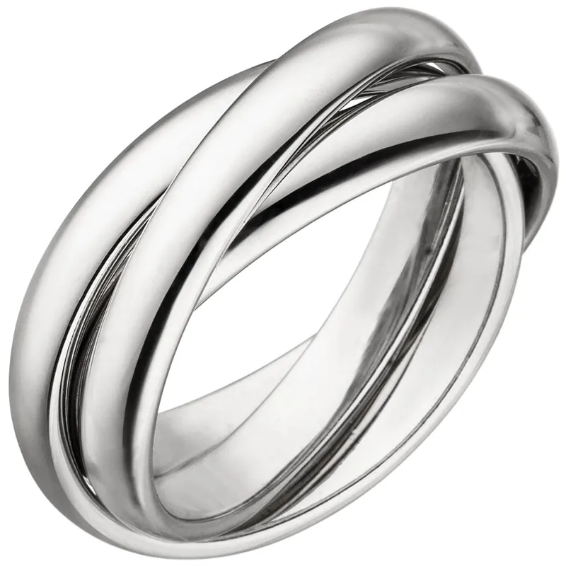 Wochenendangebot 3-er Ring Damenring aus 925 Silber rhodiniert glänzend 6,5mm breit Fingerring