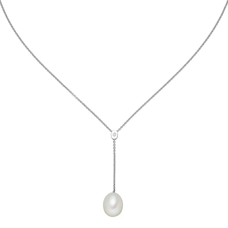 Y-Kette Collier mit Süßwasser Perle creme-weiß Zirkonia 925 Silber 42-45cm Damen Sonderangebot