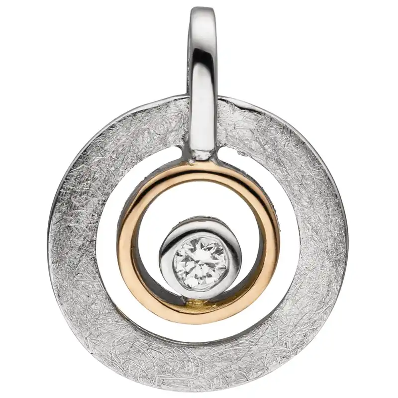 Weltweiter Versand Anhänger 11,1x14,3mm 2 Kreise aus 585 Gold Rotgold mit Diamant 0.03Ct