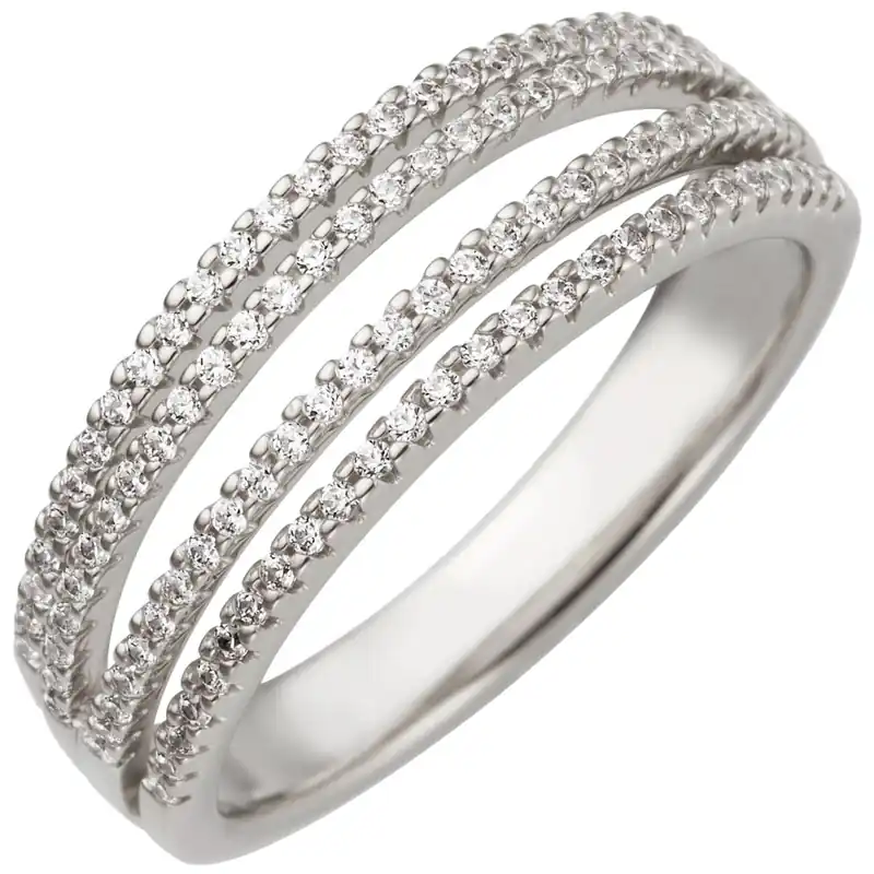Weltweiter Versand Ring aus 585 Gold Weißgold 4-reihig mit 108 Diamanten Brillanten 0,43ct W/SI
