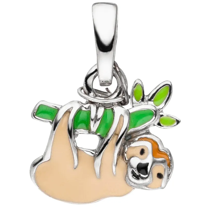 Wochenendangebot Anhänger 9,6x9,3mm Faultier Folivora aus 925 Silber bunt multicolor Kinder