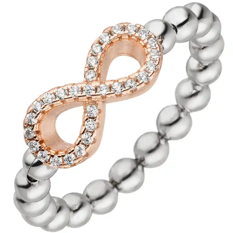 Versand Am Gleichen Tag Elastischer Ring Unendlichkeit aus 925 Silber mit 29 Zirkonia Fingerring Damen