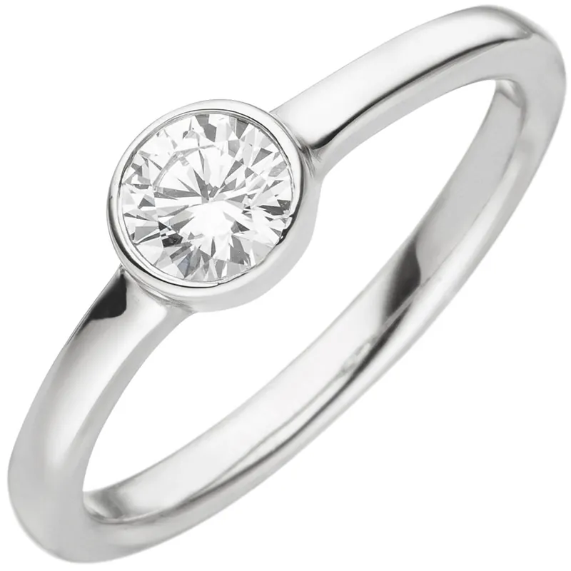 Zeitloser Solitär Ring aus 925 Silber rhodiniert mit Zirkonia Fingerring Damen Versand Am Gleichen Tag