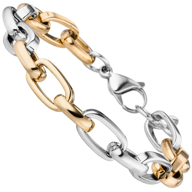 10,2mm Erbs-Anker flach Armband Edelstahl bicolor gold-farben beschichtet 22cm Ab Werk