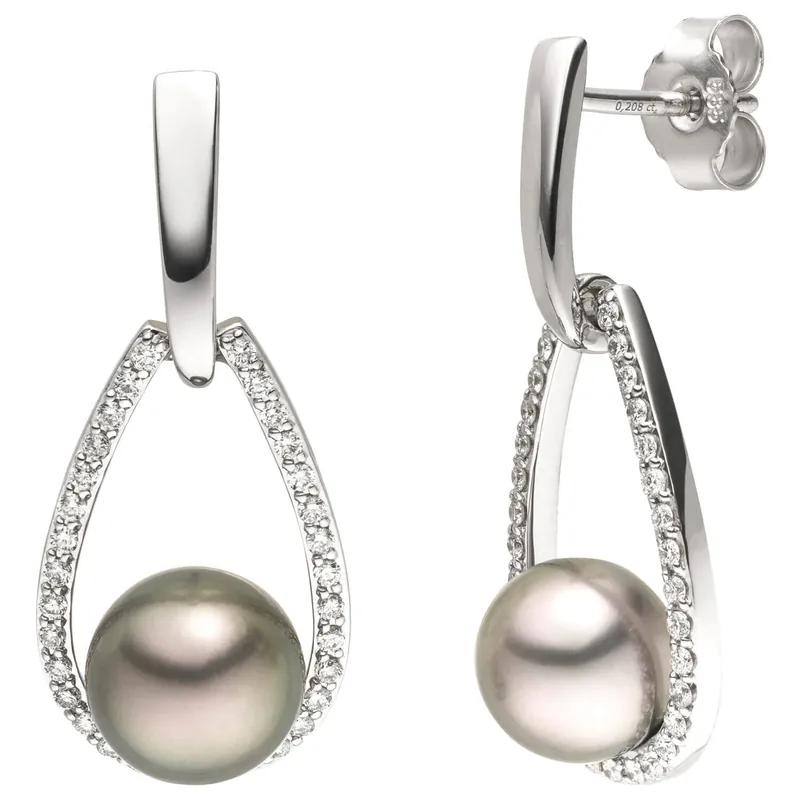 Paar Ohrhänger aus 585 Gold Weißgold Tahiti Perlen & 64 Diamanten 0,41 Ct W/P1 Angebot