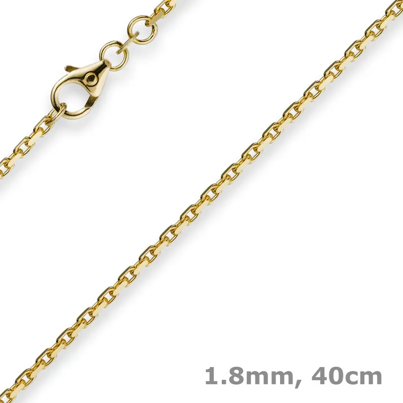 1,8mm Kette Collier Ankerkette diamantiert Halskette aus 585 Gold Gelbgold 40cm Top-Qualität