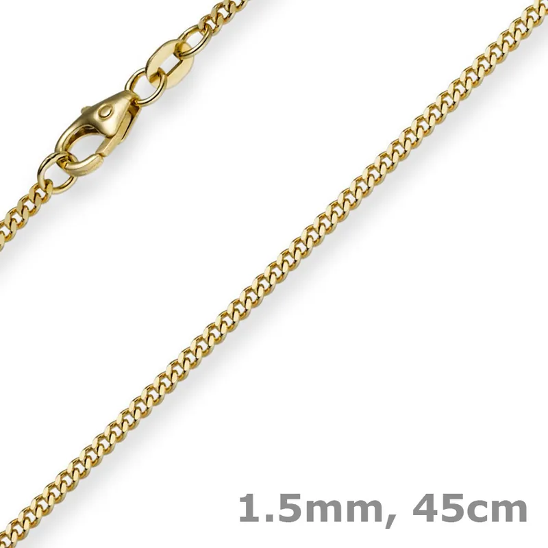 1,5mm Panzerkette Kette Collier aus 585 Gold Gelbgold, Goldkette, 45cm Highlight