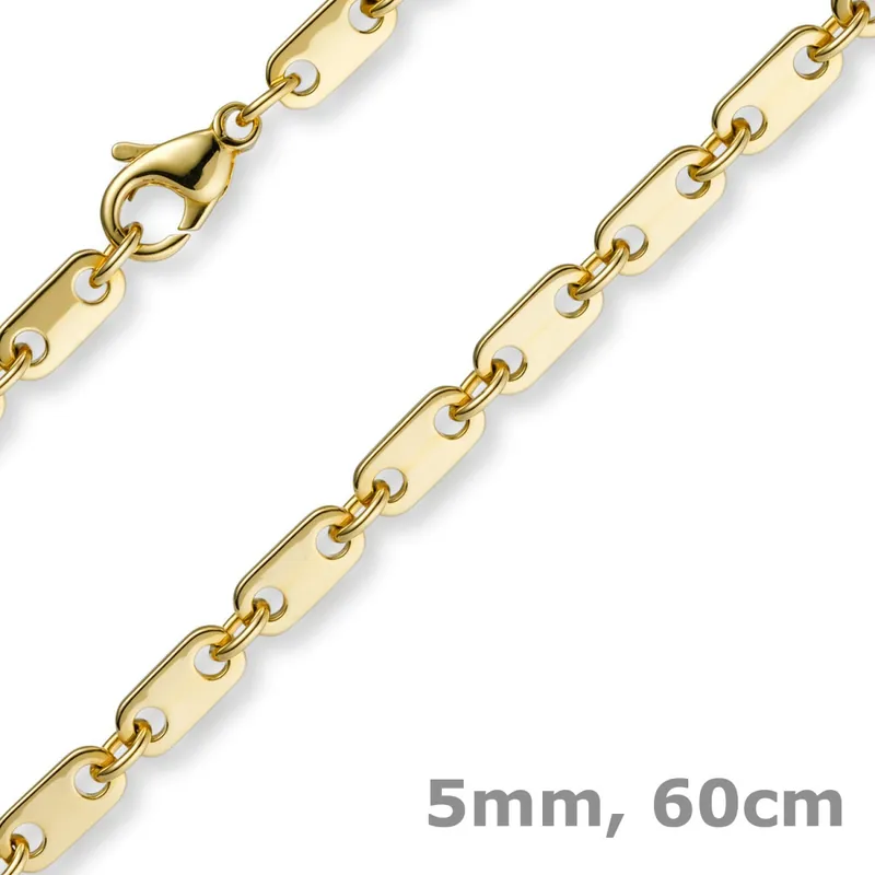 Wochenendangebot 5mm Kette Collier Plattenkette aus 585 Gold Gelbgold, 60cm, Herren