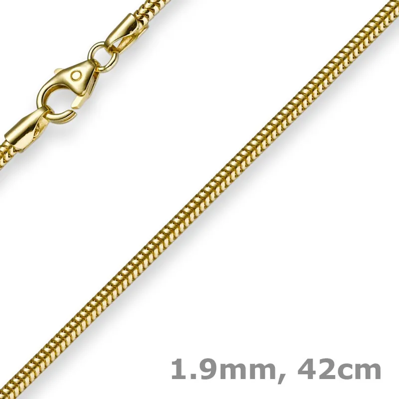 1,9mm Kette Collier Schlangenkette aus 585 Gold Gelbgold, 42cm, Damen Direktkauf
