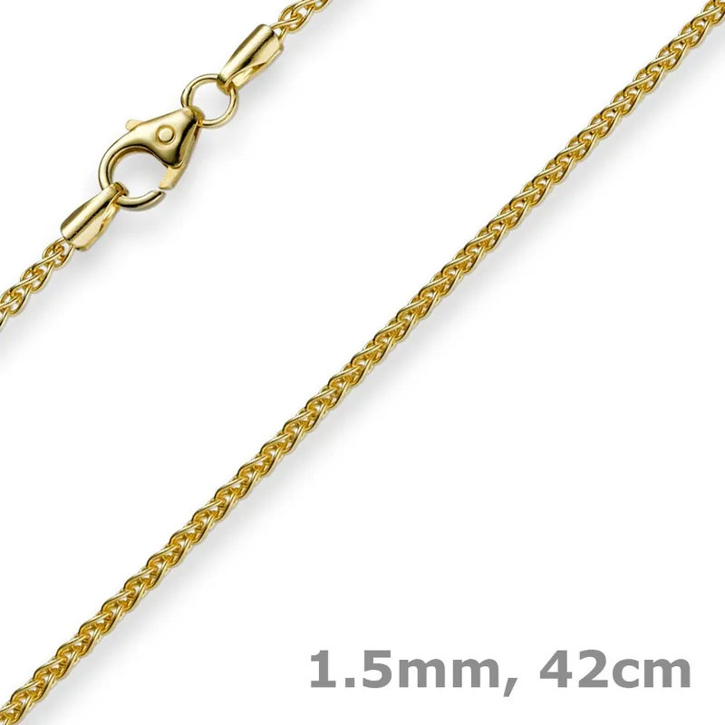 1,5mm Zopfkette Kette Collier aus 585 Gold Gelbgold, Goldkette, 42cm Preis Gesenkt