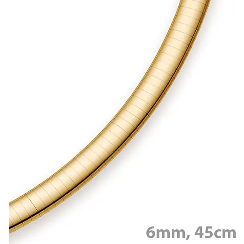 Zertifiziert 6mm Halsreif Omegareif Omegakette, 585 Gold Gelbgold, flach, massiv, 45cm