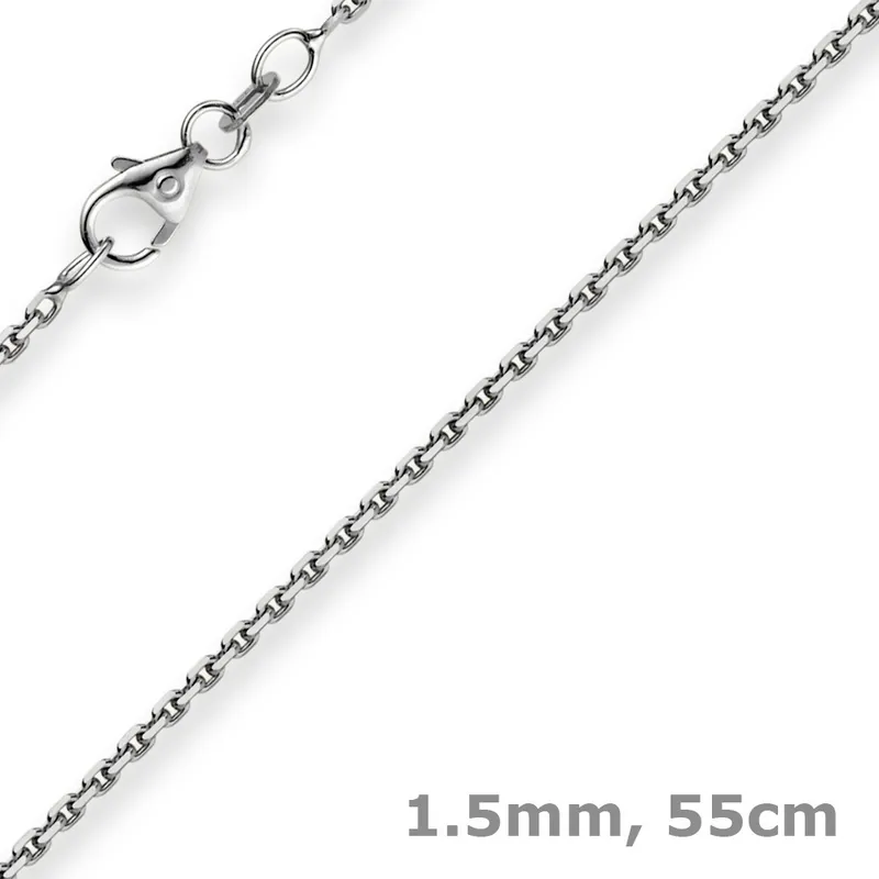 1,5mm Kette Collier Ankerkette Halskette, 585 Gold Weißgold, 55cm Unisex Premium