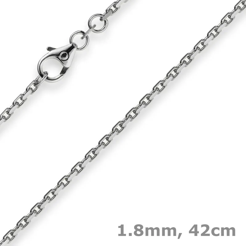 1,8mm Kette Collier Ankerkette Halskette, 585 Gold Weißgold, 42cm Highlight