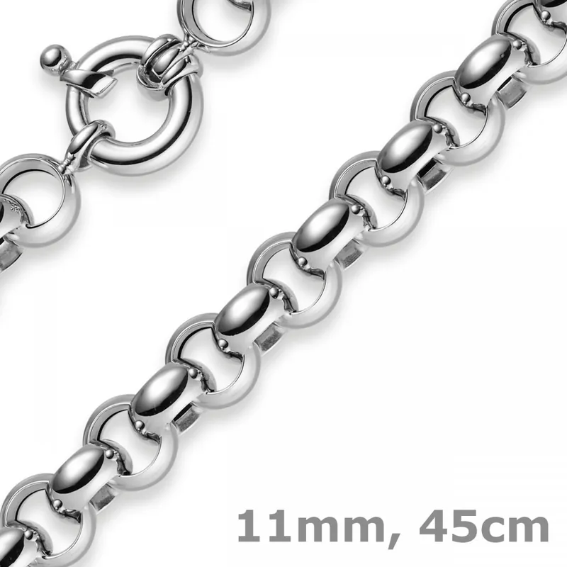 11mm Kette Collier Erbskette Halskette, 585 Gold Weißgold, 45cm Top-Qualität
