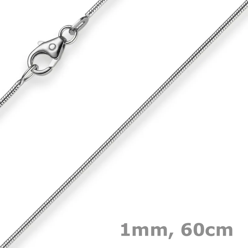 Versand Am Gleichen Tag 1mm Schlangenkette Kette Collier aus 585 Gold Weißgold, 60cm, Damen