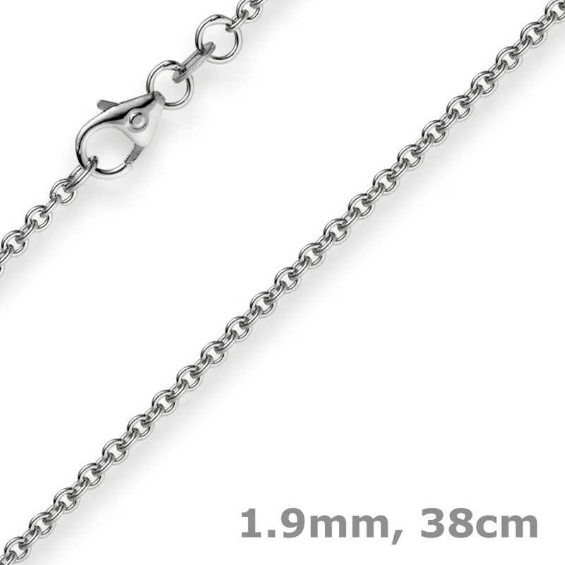 1,9mm Rund-Ankerkette Kette Collier, 585 Gold Weißgold Goldkette, 38cm Letzte Chance