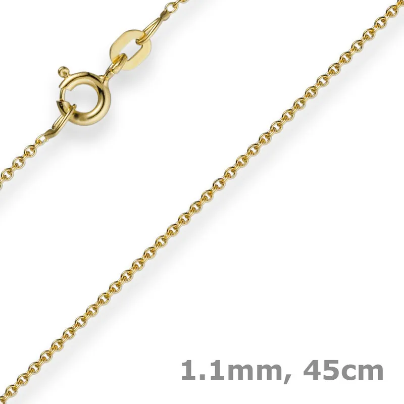 1,1mm Rund-Ankerkette Kette Collier, 585 Gold Gelbgold Goldkette, 45cm Sonderaktion