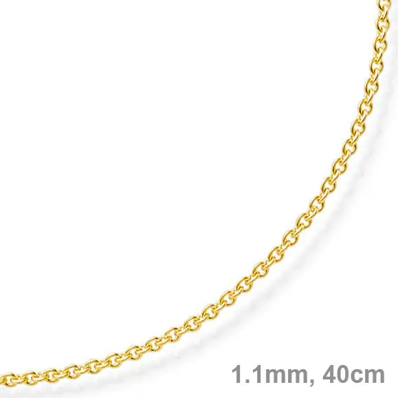 1,1mm Rund-Ankerkette 750 Gold Gelbgold Kette Collier Halskette, 40cm Neue Kollektion