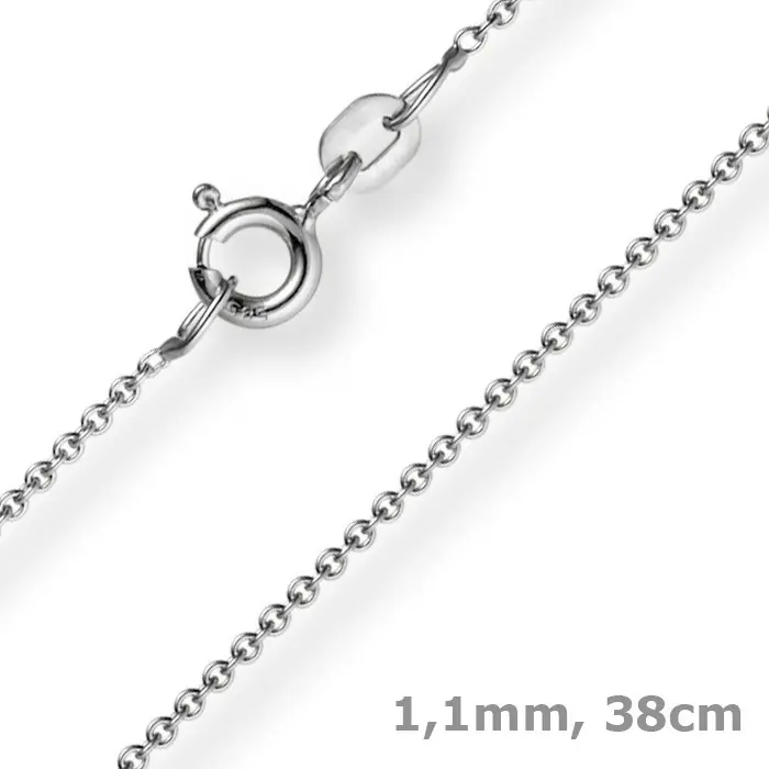 1,1mm Rund-Ankerkette 585 Gold Weißgold Kette Collier Halskette, 38cm Abverkauf