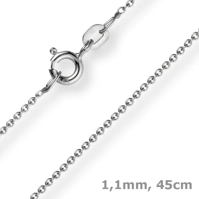 1,1mm Rund-Ankerkette 585 Gold Weißgold Kette Collier Halskette, 45cm Highlight