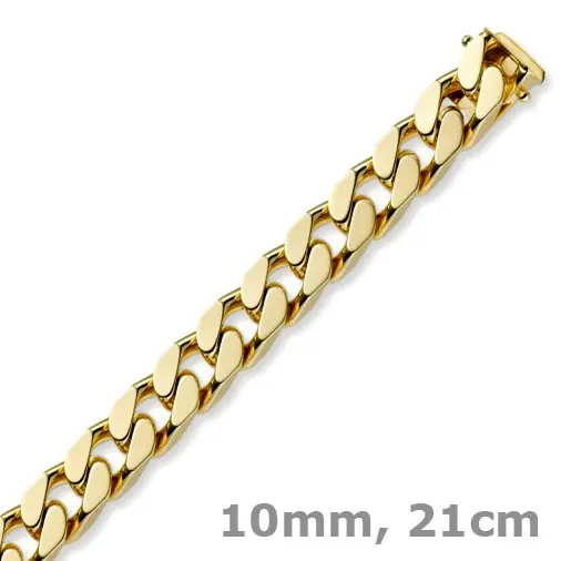Versand Am Gleichen Tag 10mm Armband Panzerkette aus 585 Gold Gelbgold massiv 4-seitig diamantiert 21cm