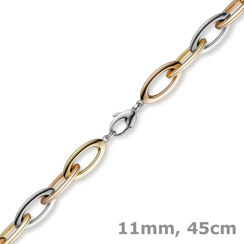 11mm Collier Spitzanker Kette Phantasiekette 585 Gold gelb/weiß/rot, 45cm Kostenfreie Lieferung