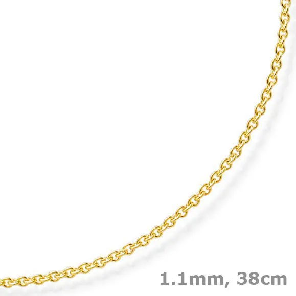 1,1mm Rund-Ankerkette 750 Gold Gelbgold Kette Collier Halskette, 38cm Saisonangebot