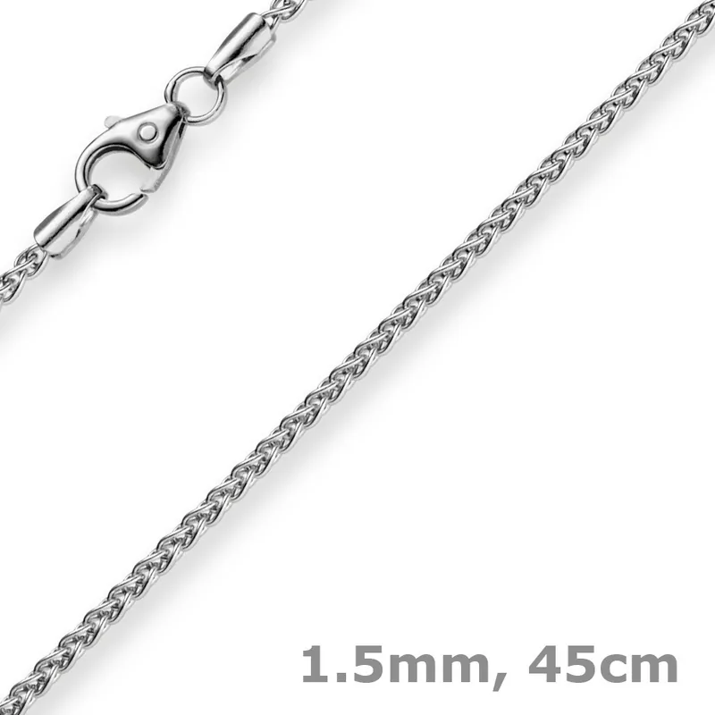 1,5mm Zopfkette Kette Collier aus 750 Gold Weißgold massiv, 45cm Nur Heute