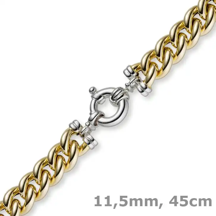11,5mm Rundpanzer Kette Collier Halsschmuck 585 Gold Gelbgold & Weißgold, 45cm Letzte Chance