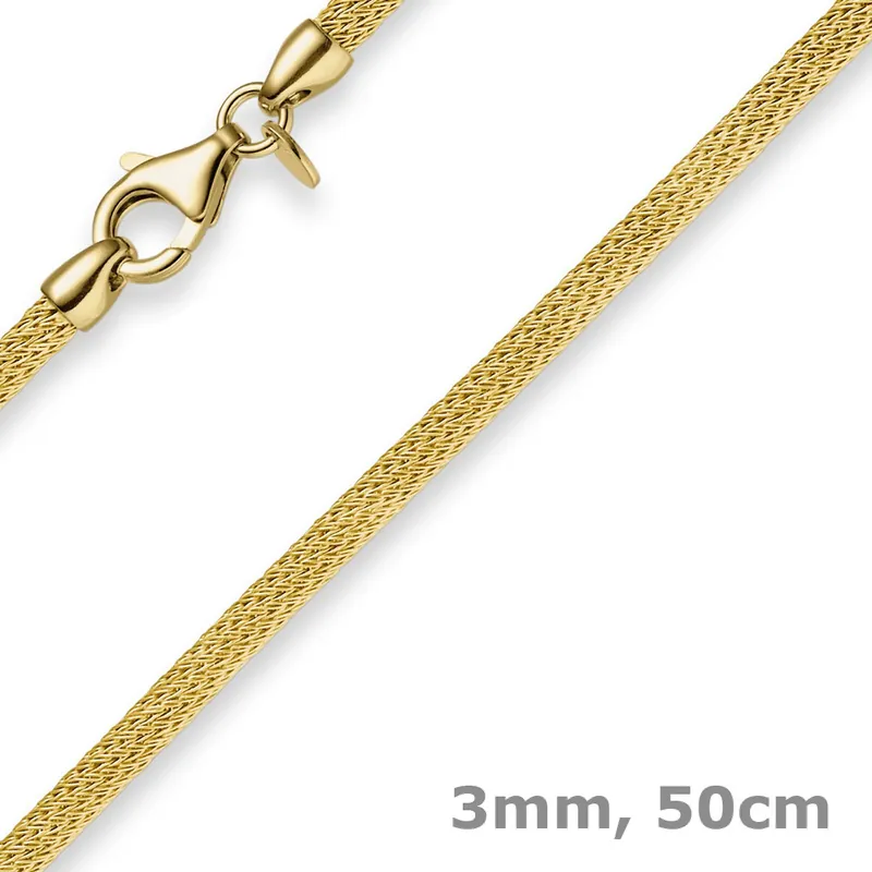 Weltweiter Versand 3mm Strickcollier Kette Halsreif, 585 Gold Gelbgold, 50cm, Damen