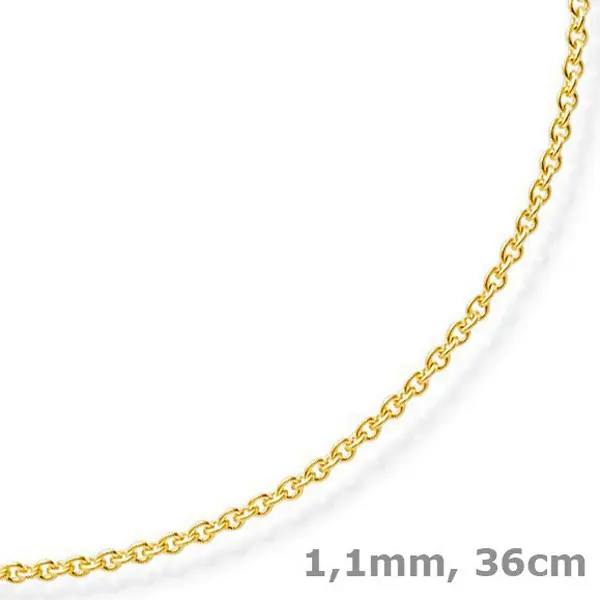 1,1mm Rund-Ankerkette 750 Gold Gelbgold Kette Collier Halskette, 36cm Heißes Angebot