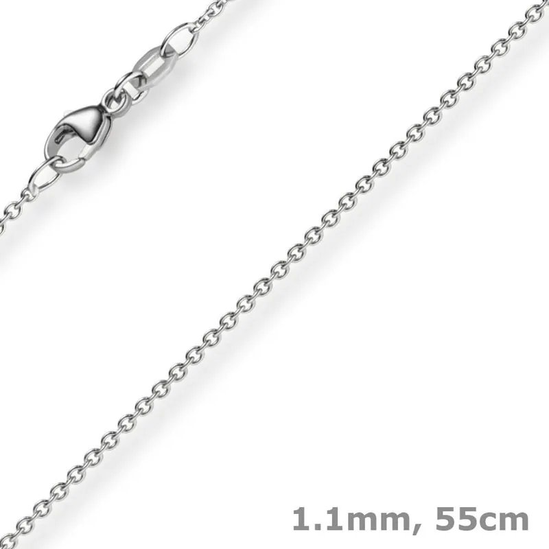 Zertifiziert 1,1mm Rund-Ankerkette aus 750 Gold Weißgold Kette Collier Halskette, 55cm